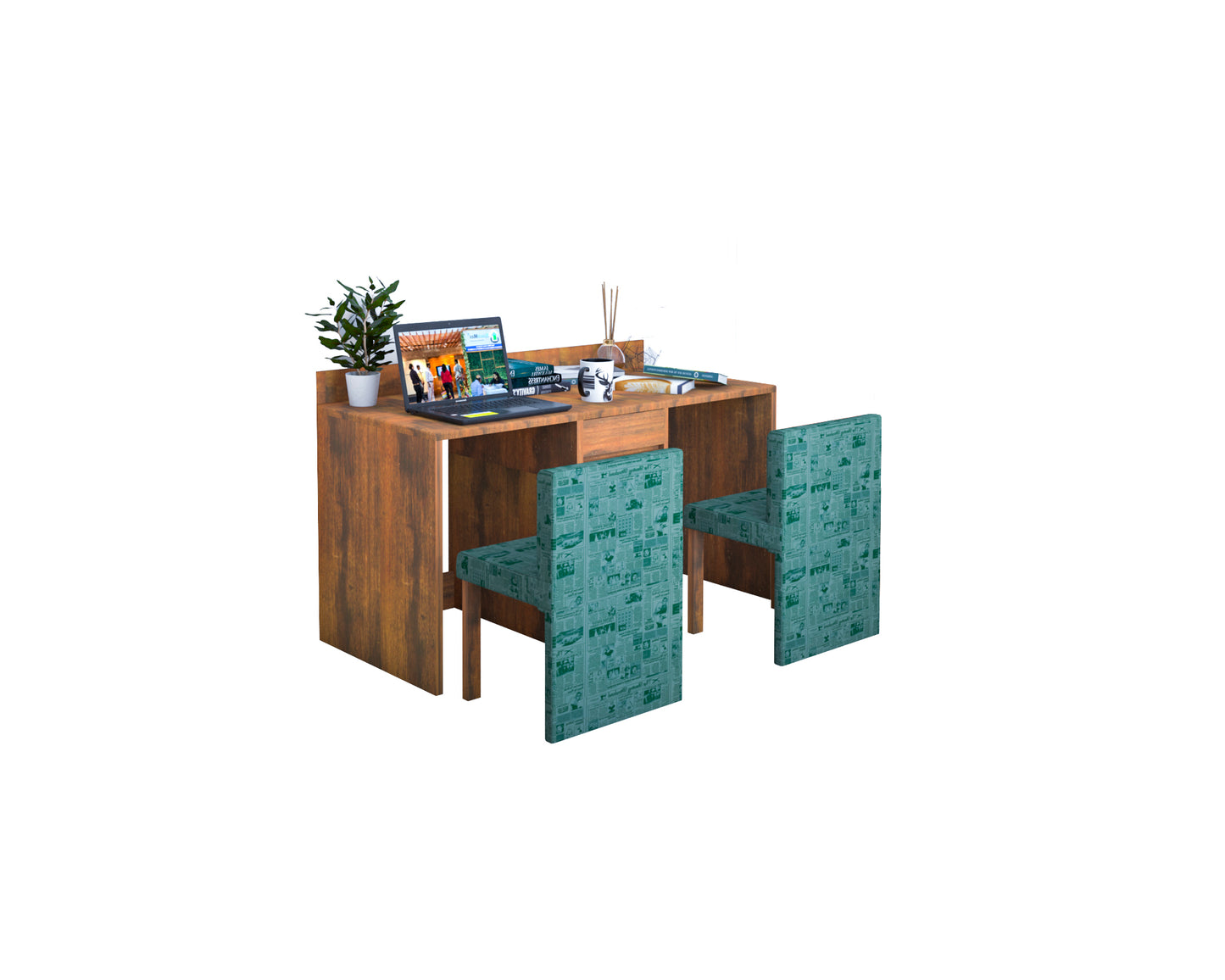 C Desk Duo Study table with Integrated Chairs
