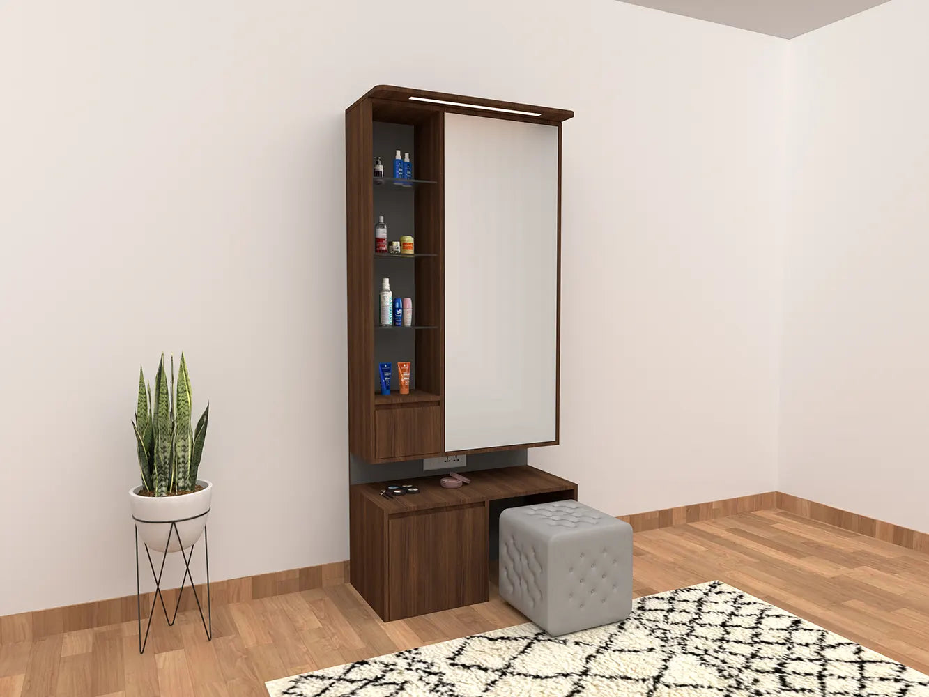 Altima LX Dressing Table with Rotating Mirror and Hidden Iron Board