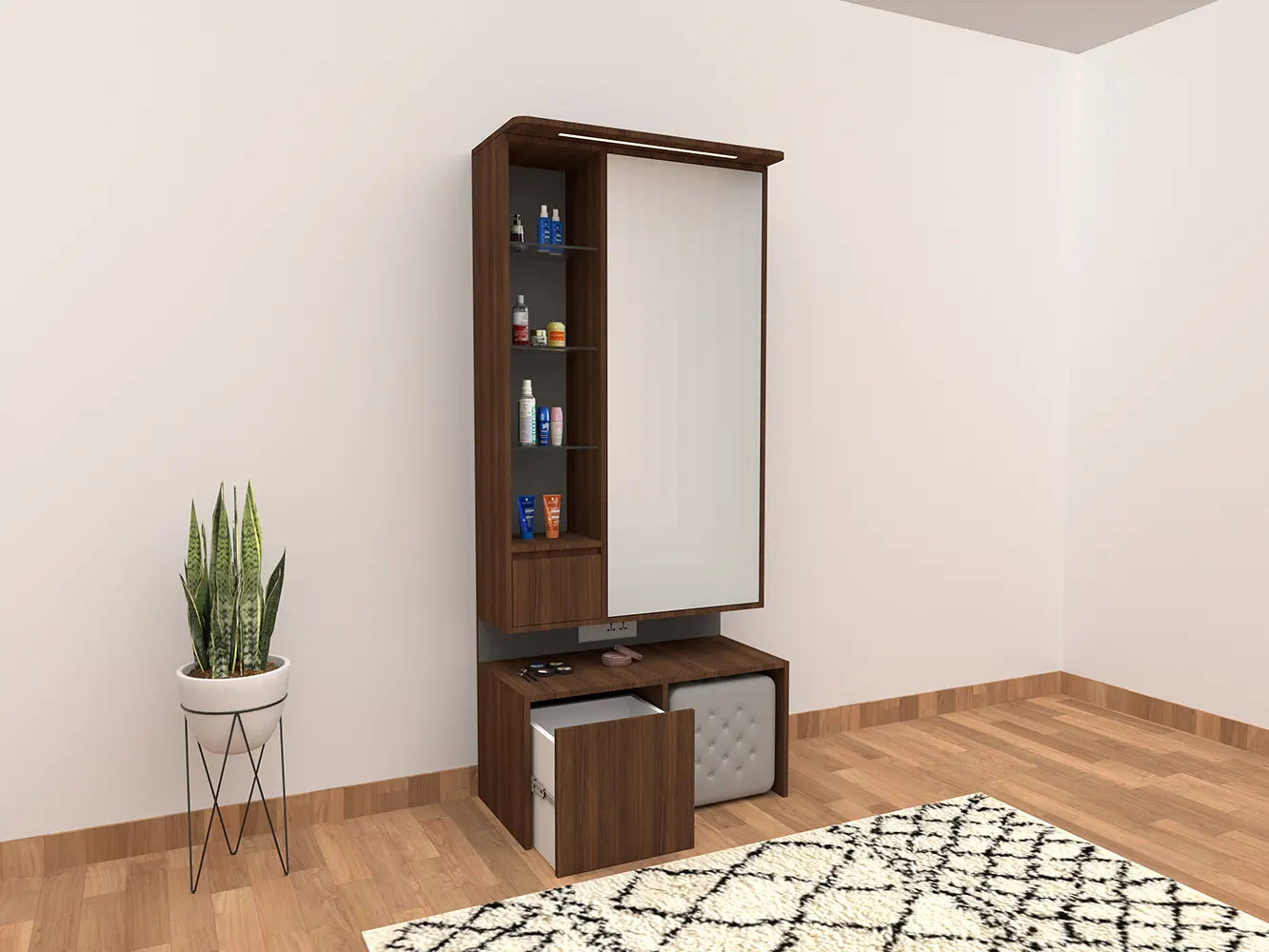 Altima LX Dressing Table with Rotating Mirror and Hidden Iron Board