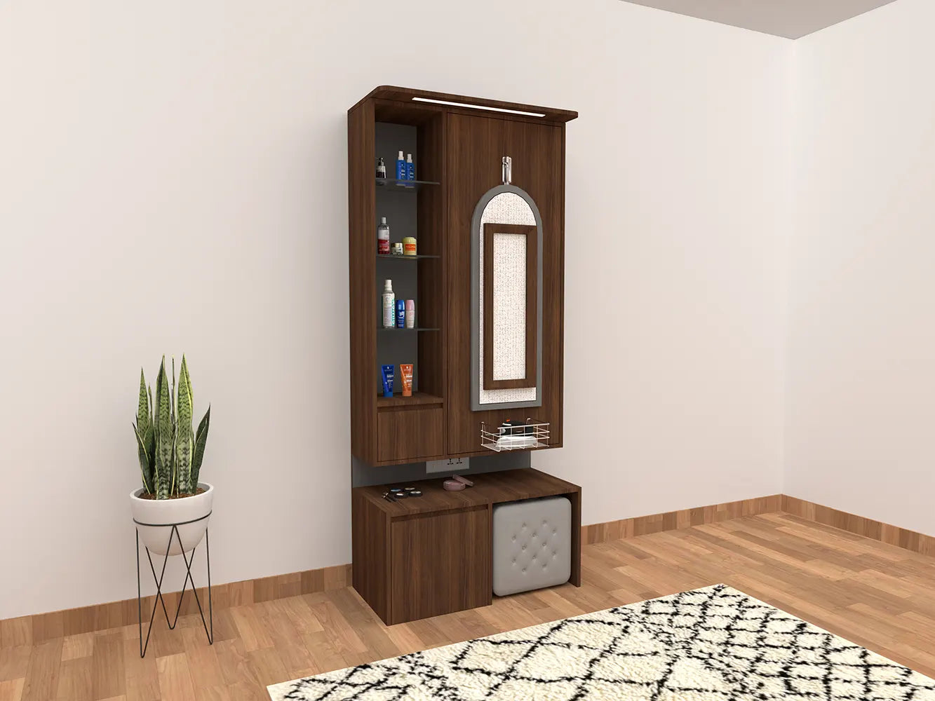 Altima LX Dressing Table with Rotating Mirror and Hidden Iron Board