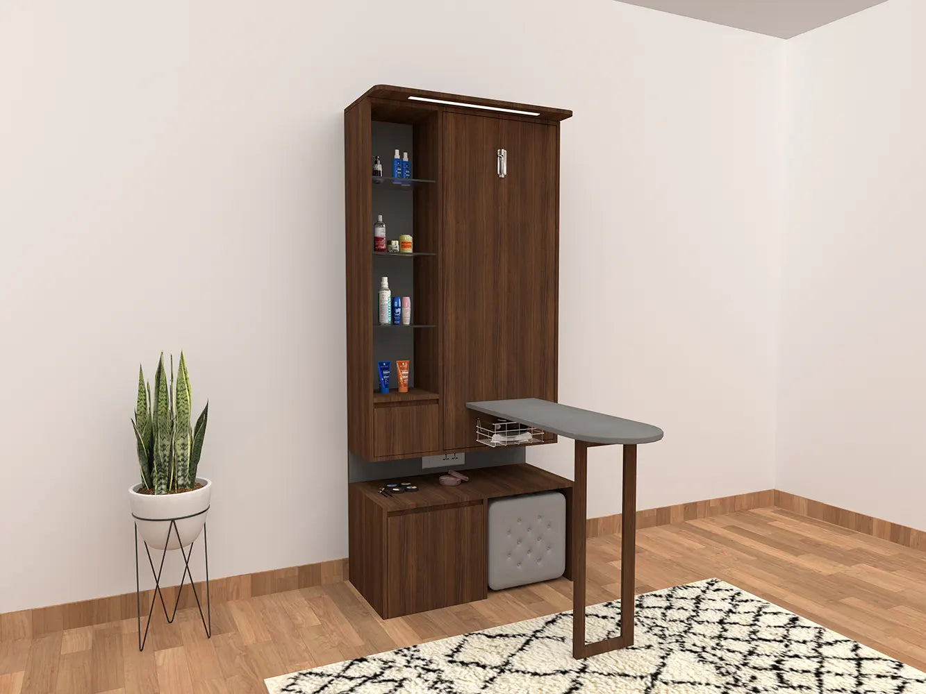 Altima LX Dressing Table with Rotating Mirror and Hidden Iron Board